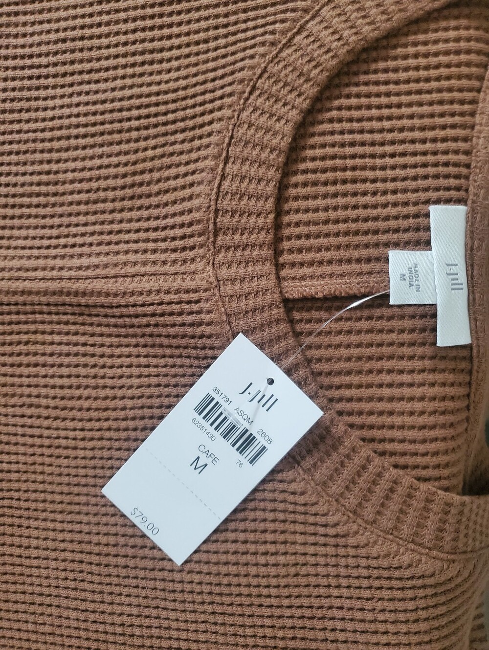 J.Jill Relaxed Waffle Longsleeves Top Cafe 100% Cotton Travel M - Picture 3 of 9